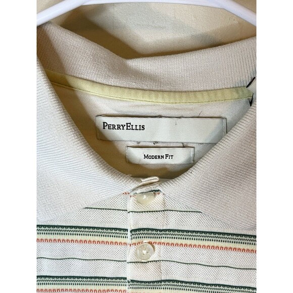 Perry Ellis Polo Shirt Mens Large White Striped Short Sleeve Shirt Modern Fit - Picture 3 of 7